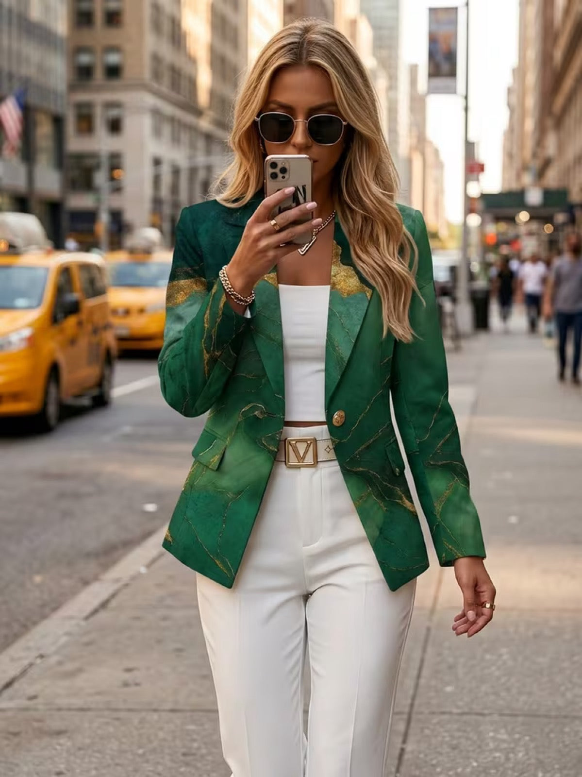 Honorine | Emerald Marble Print Tailored Blazer for Women