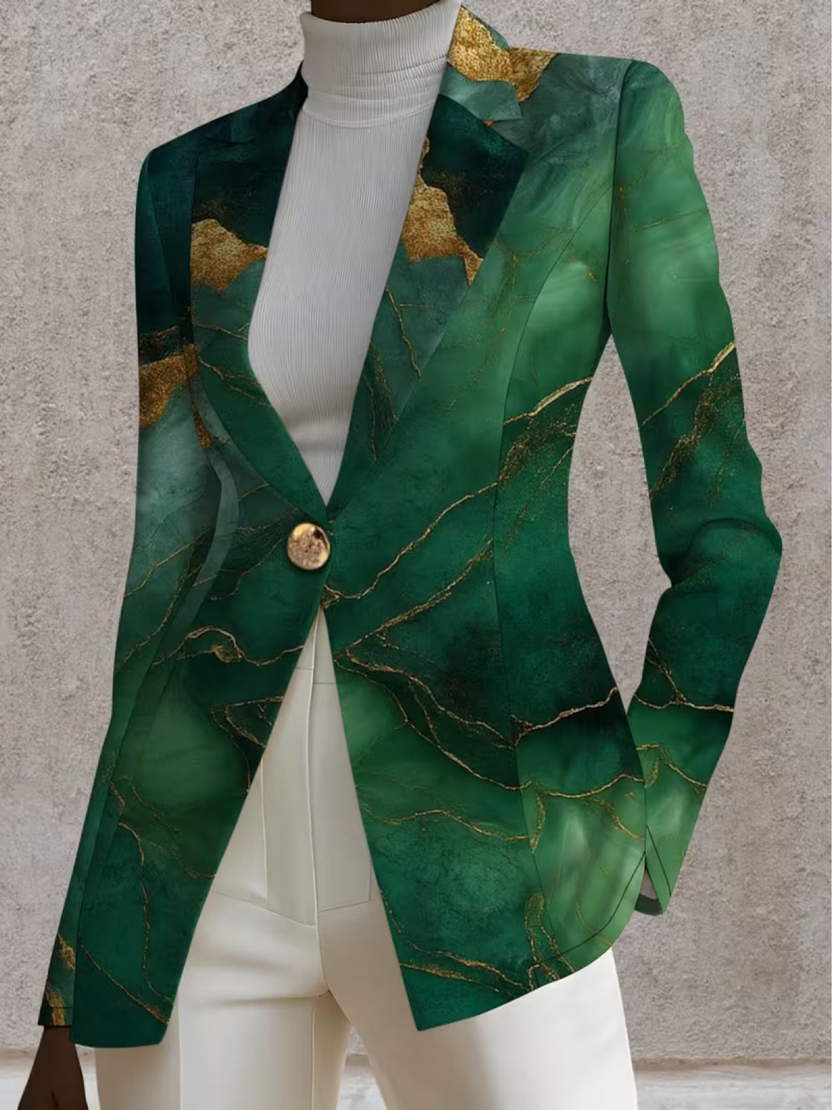 Honorine | Emerald Marble Print Tailored Blazer for Women
