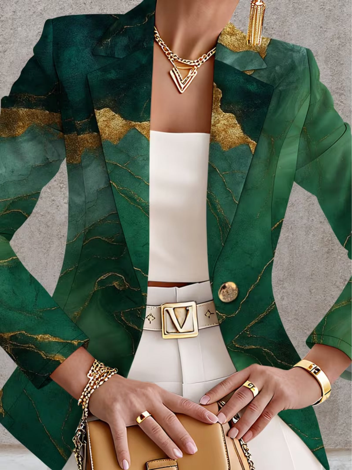 Honorine | Emerald Marble Print Tailored Blazer for Women