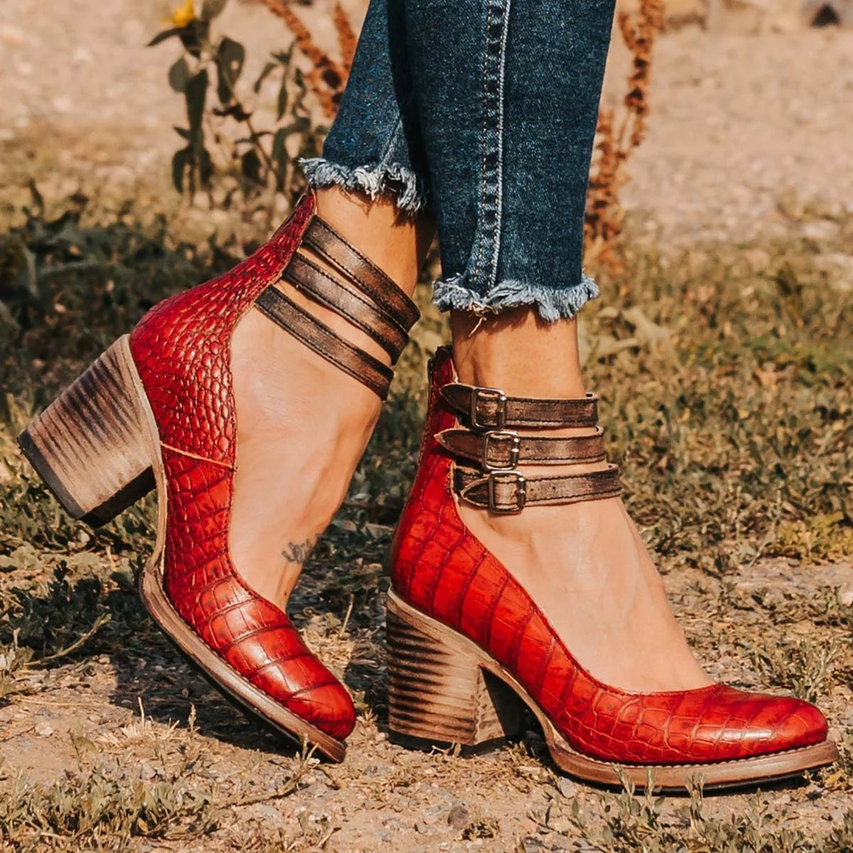 Elsa | Vintage Leather Strap Heels for Women