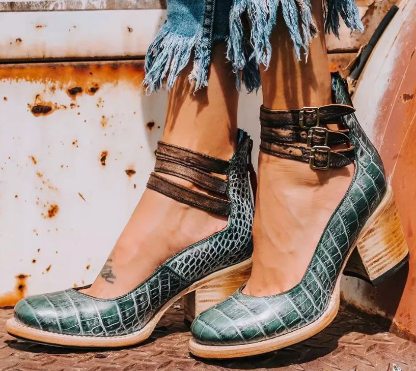 Elsa | Vintage Leather Strap Heels for Women