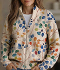 Imogene | Botanical Leaf Print Zip Cardigan for Women