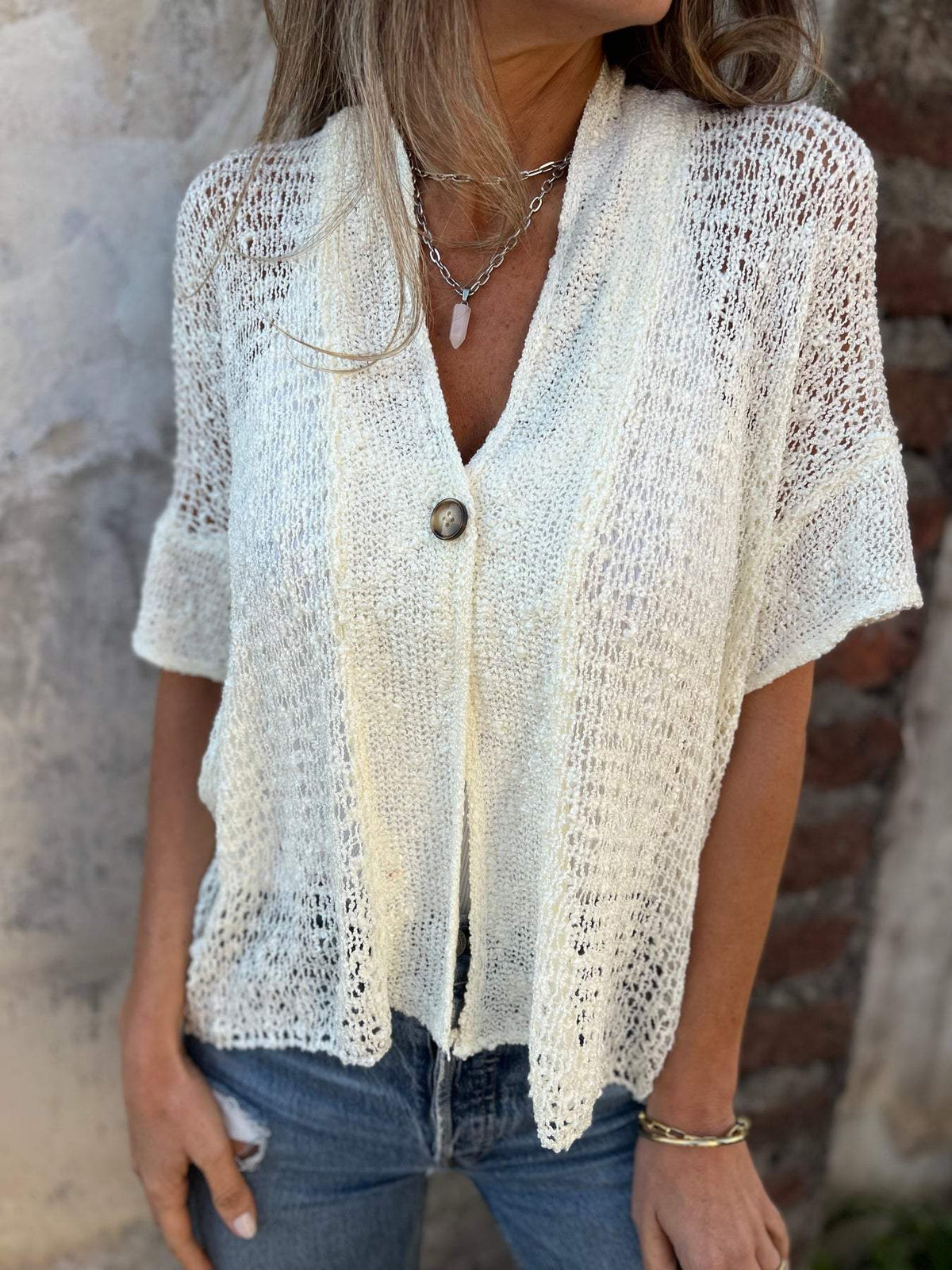 Tindra | V-Neck Hollow Out Knit Top for Women