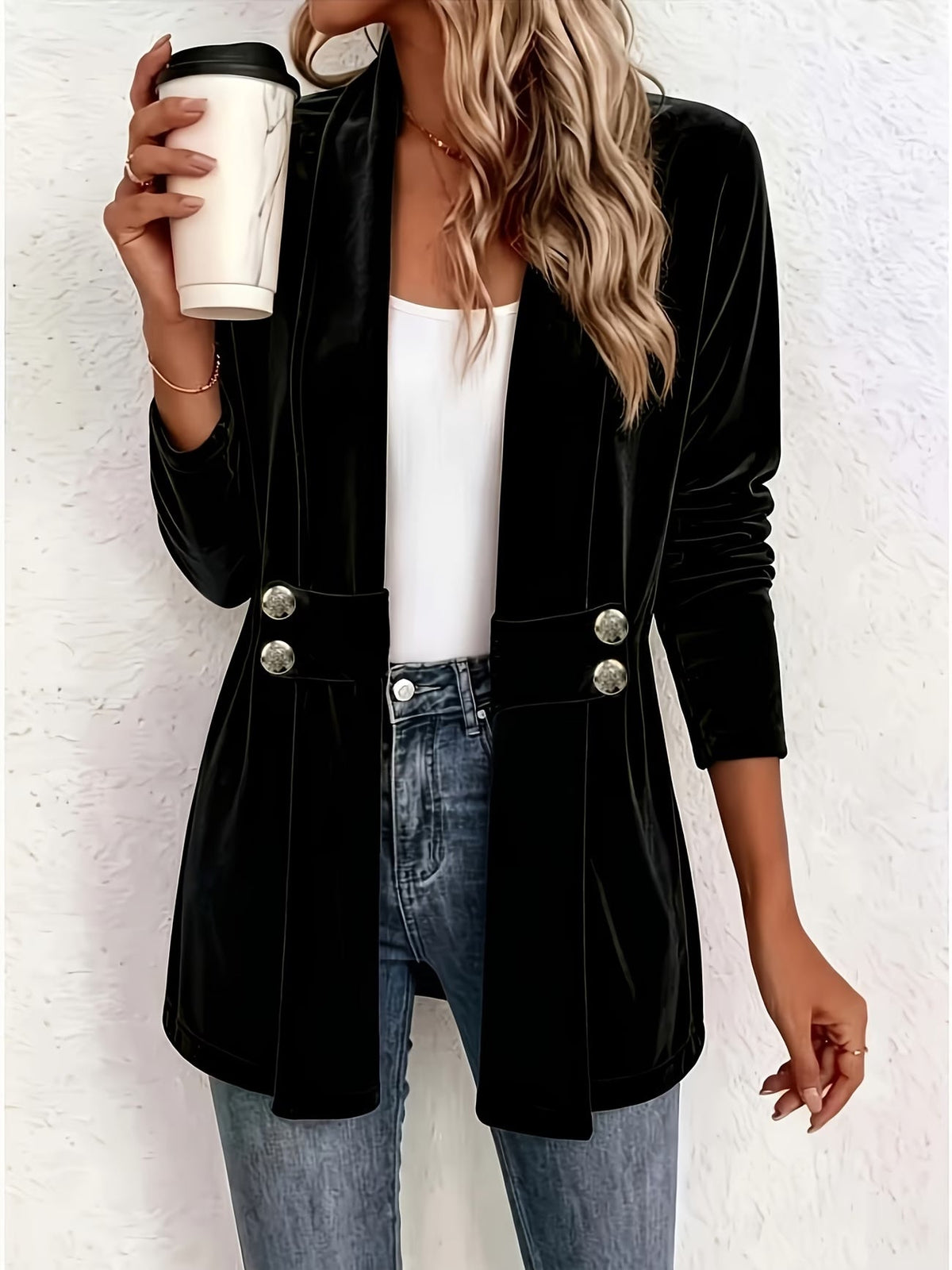 Lark | Black Velvet Button-Tab Cardigan for Women