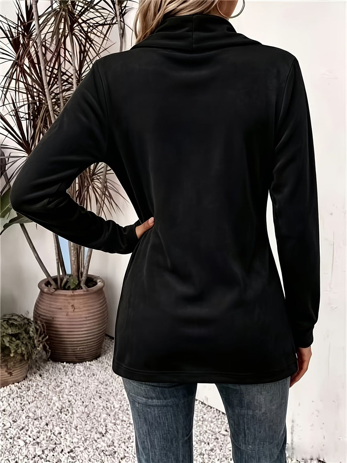 Lark | Black Velvet Button-Tab Cardigan for Women