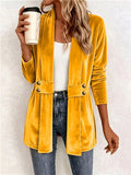 Maeve | Mustard Velvet Button-Tab Cardigan for Women