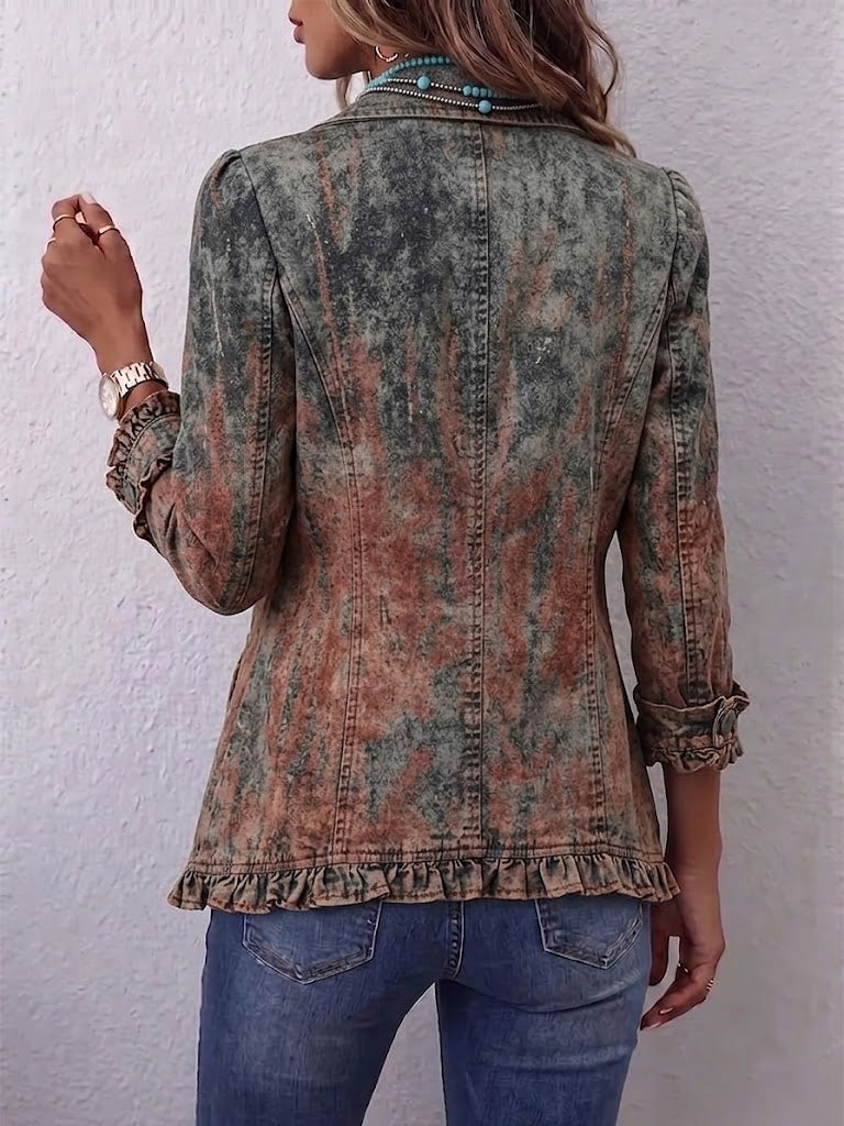 Bristow | Vintage Gradient Textured Print Ruffle Jacket for Women