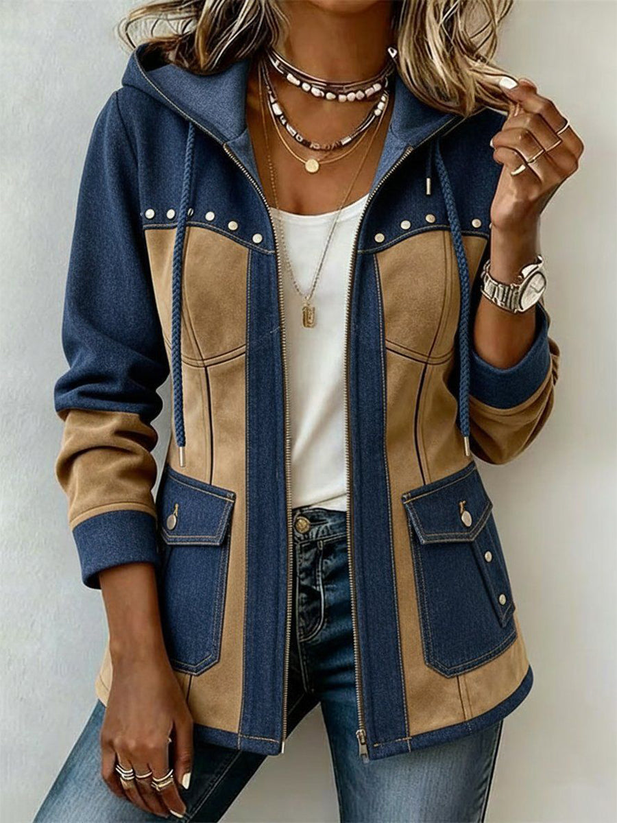 Fawnridge | Patchwork Hooded Jacket with Snap Pockets for Women