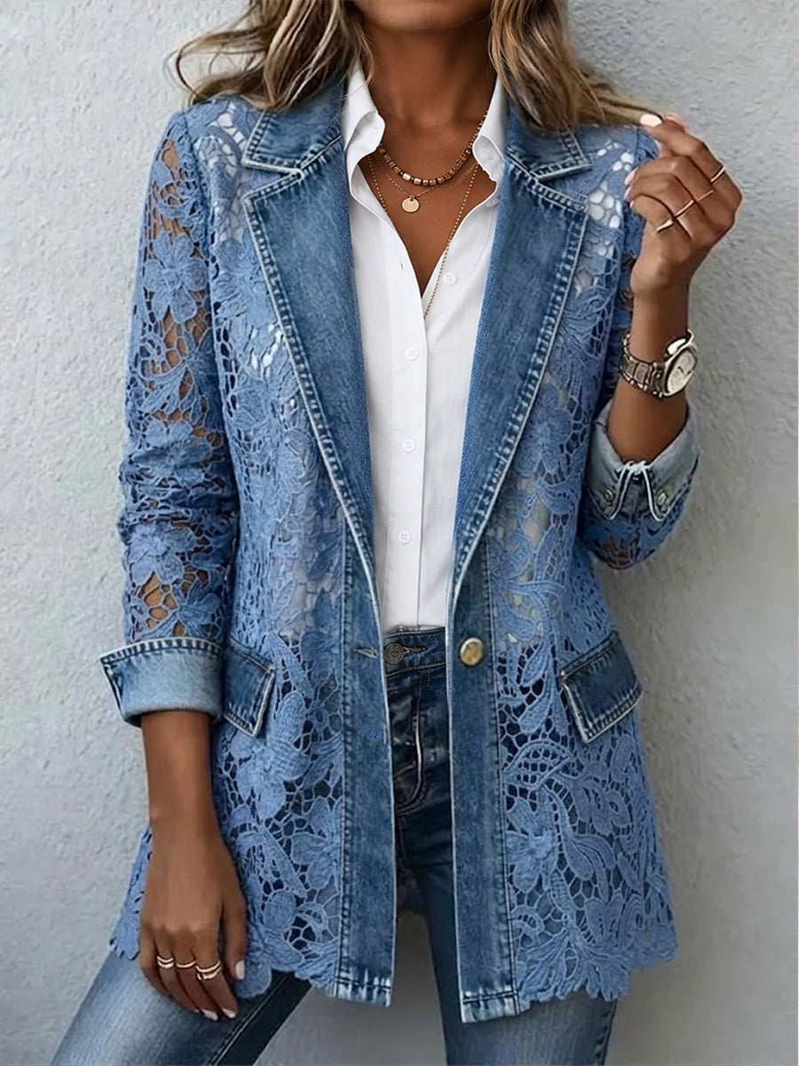 Lacinda | Blazer Jacket with Floral Lace Paneling for Women