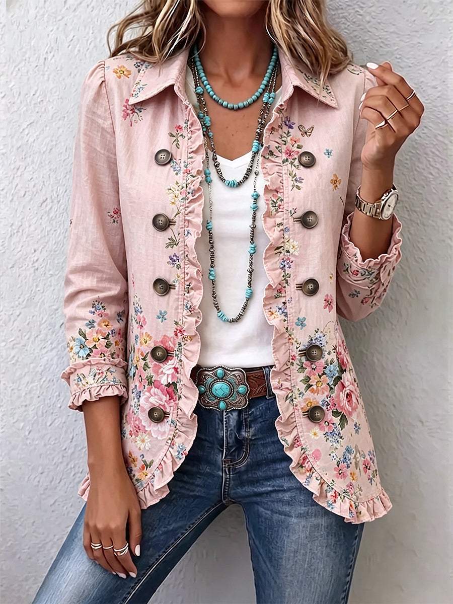 Bettany | Floral Ruffle Button-Front Jacket for Women