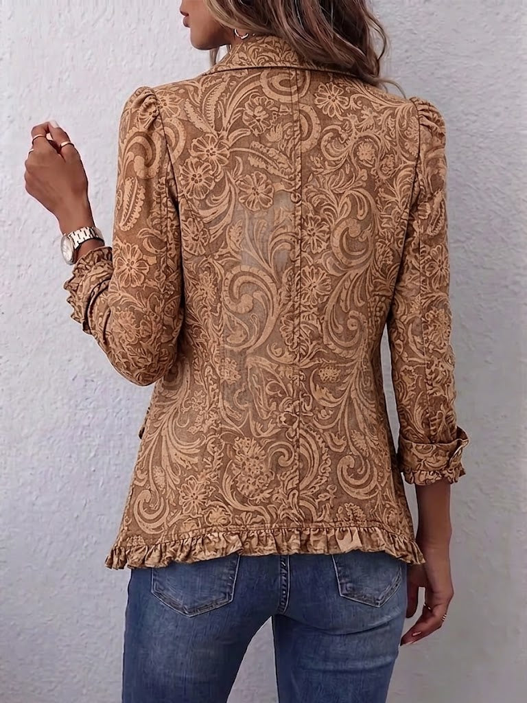 Vyclara | Vintage Bohemian Floral Print Ruffled Jacket for Women