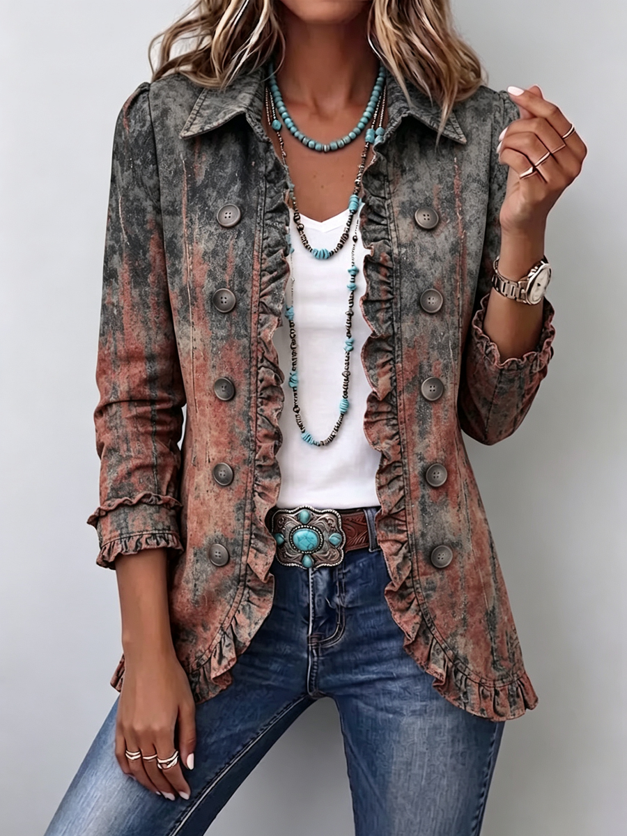 Bristow | Vintage Gradient Textured Print Ruffle Jacket for Women