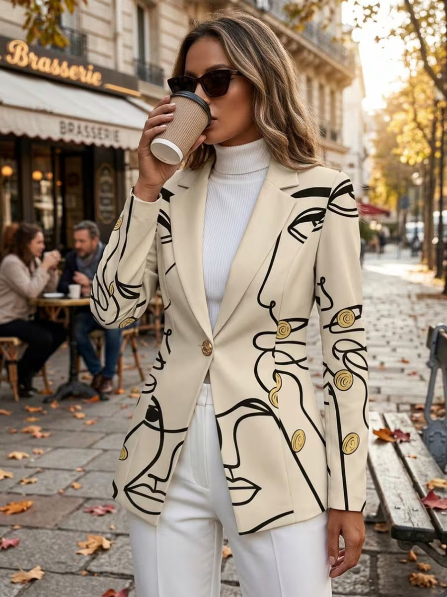 Philippine | Line Art Print Single-Button Blazer for Women
