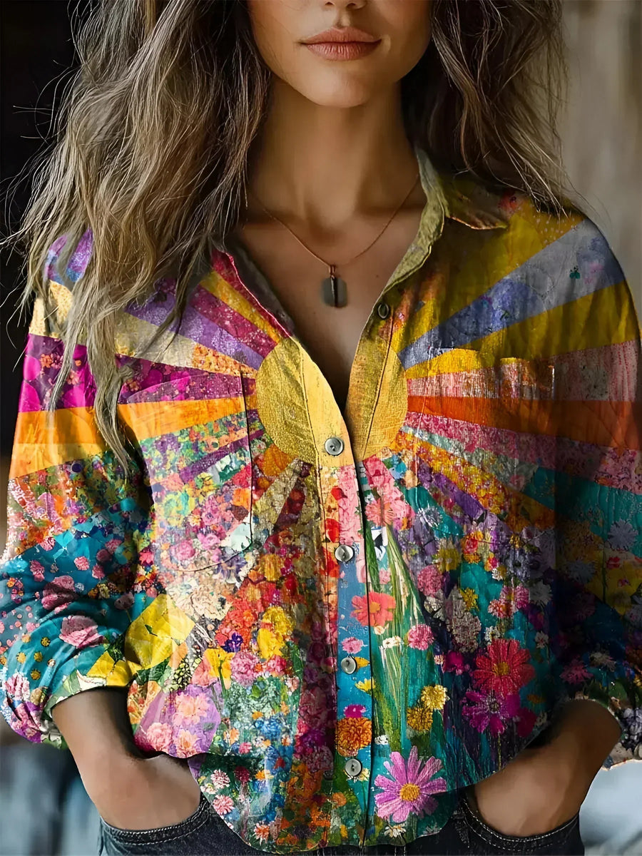 Amora | Sunrise Floral Patchwork Blouse for Women