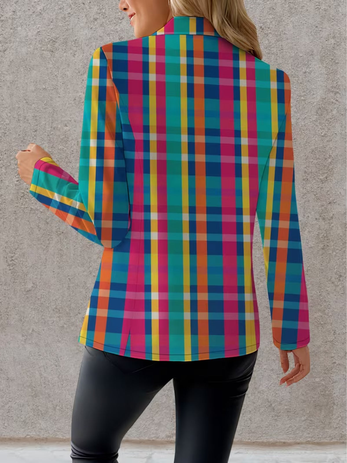 Rosaline | Rainbow Plaid Single-Button Blazer for Women