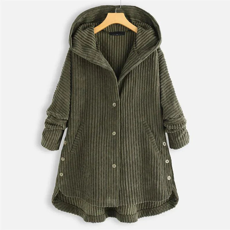 Niah | Cosy Ribbed Hooded Coat with Buttons for Women