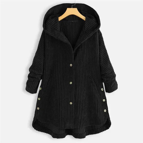 Niah | Cosy Ribbed Hooded Coat with Buttons for Women