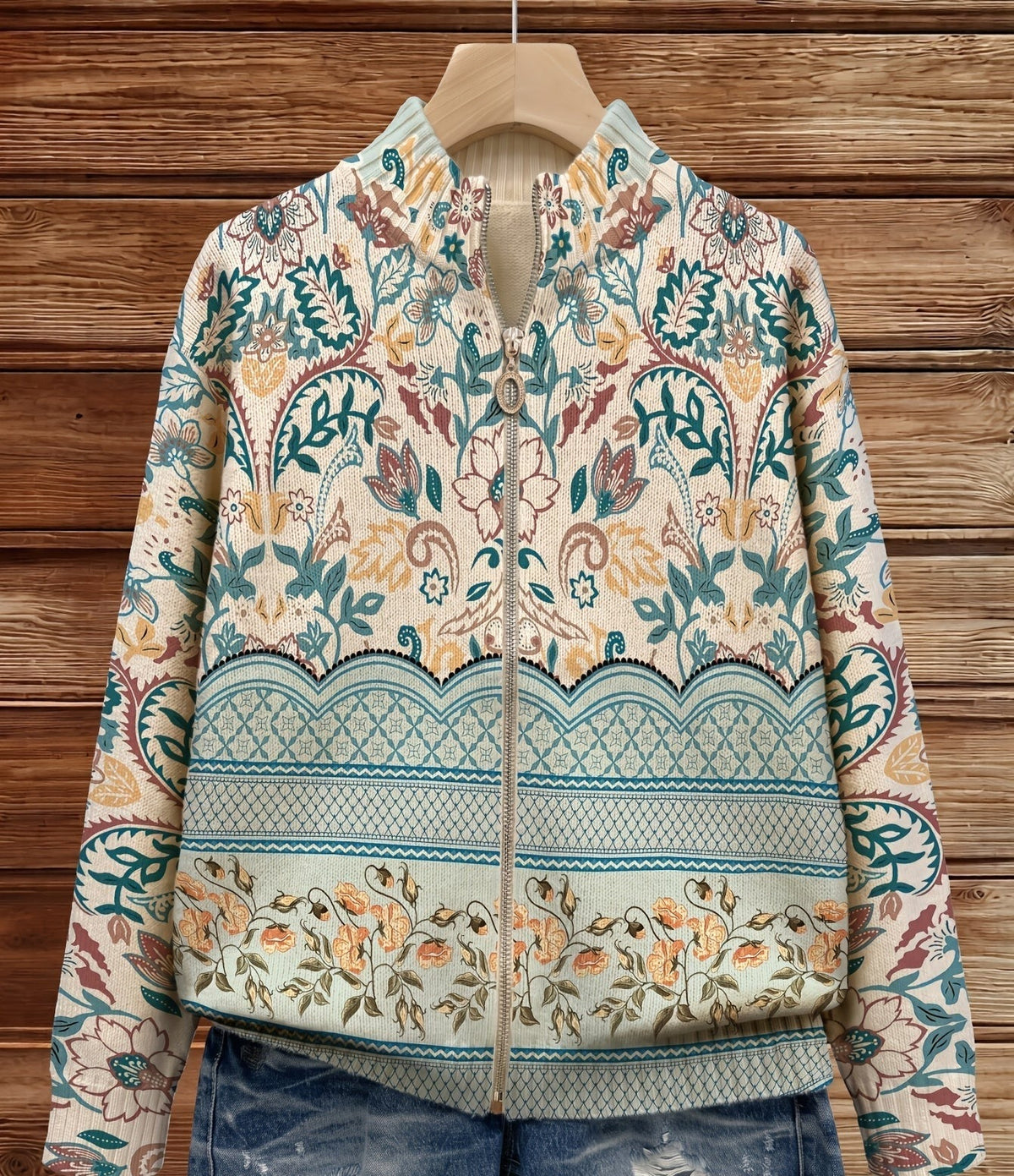 Sybilla | Vintage Floral Botanical Border Print Cardigan for Women