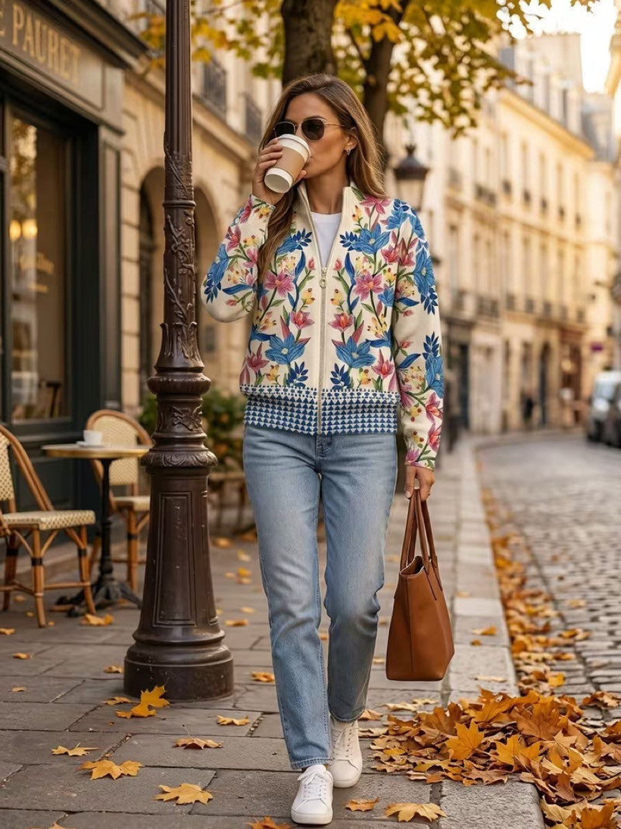 Tabitha | Botanical Garden Floral Zip Cardigan for Women