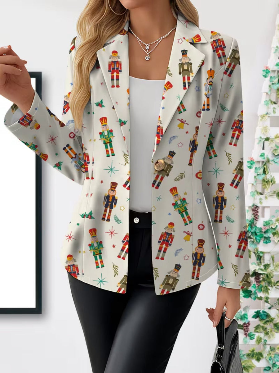 Vivenne | Nutcracker Print Single-Button Blazer for Women