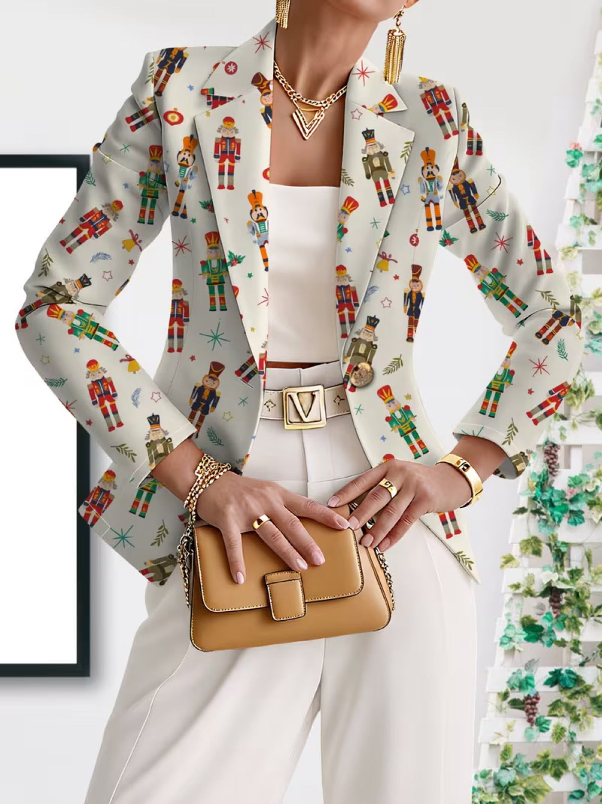 Vivenne | Nutcracker Print Single-Button Blazer for Women