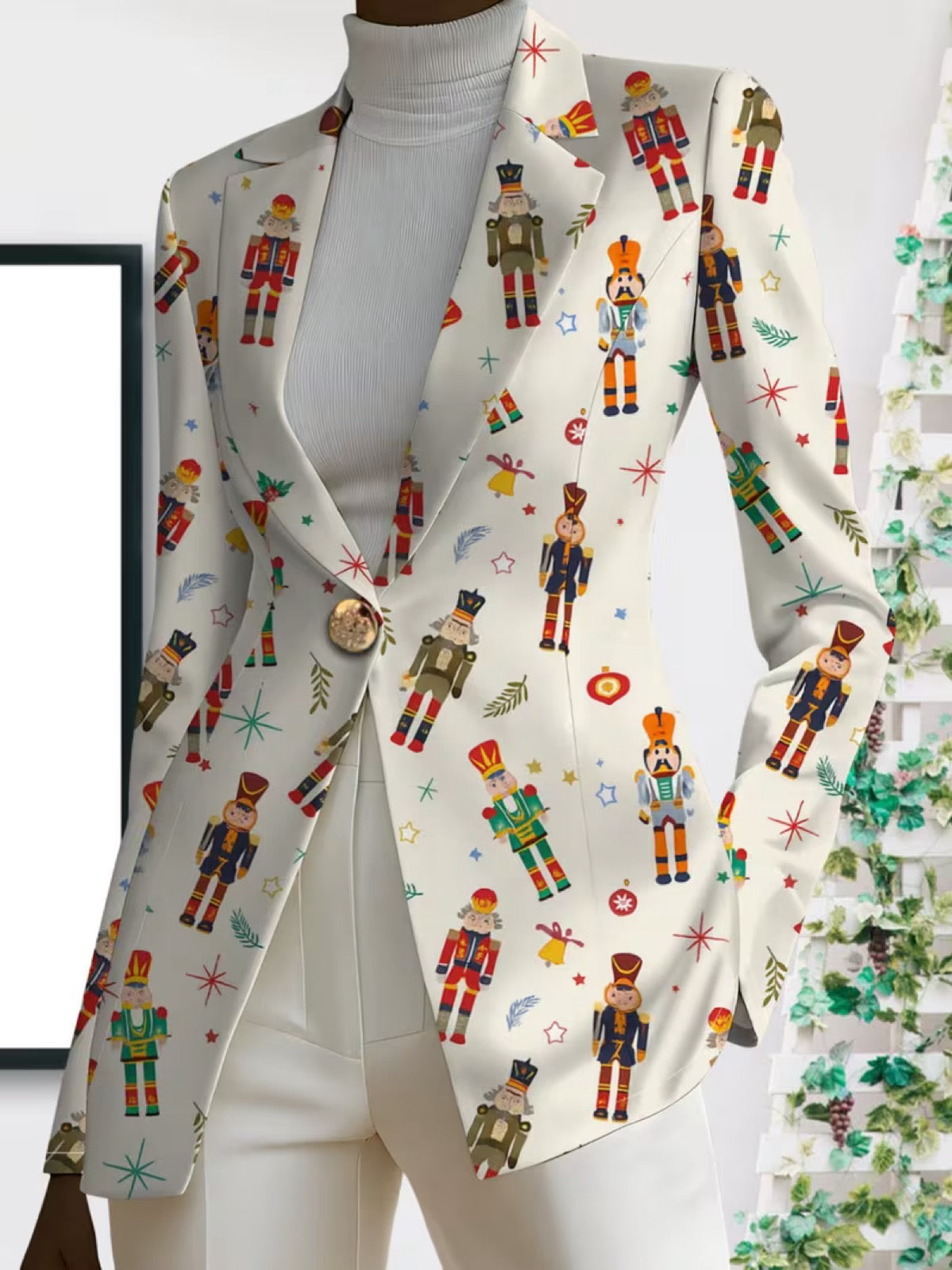 Vivenne | Nutcracker Print Single-Button Blazer for Women
