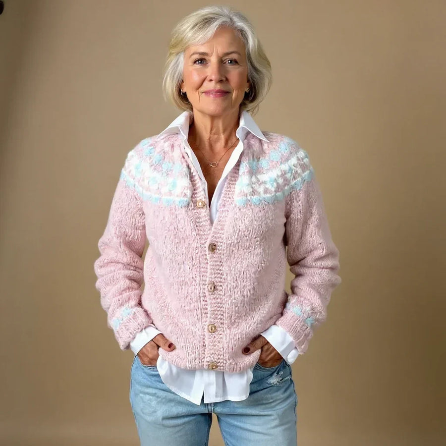 Zita | Fair Isle Knit Button-Front Long Sleeve Cardigan